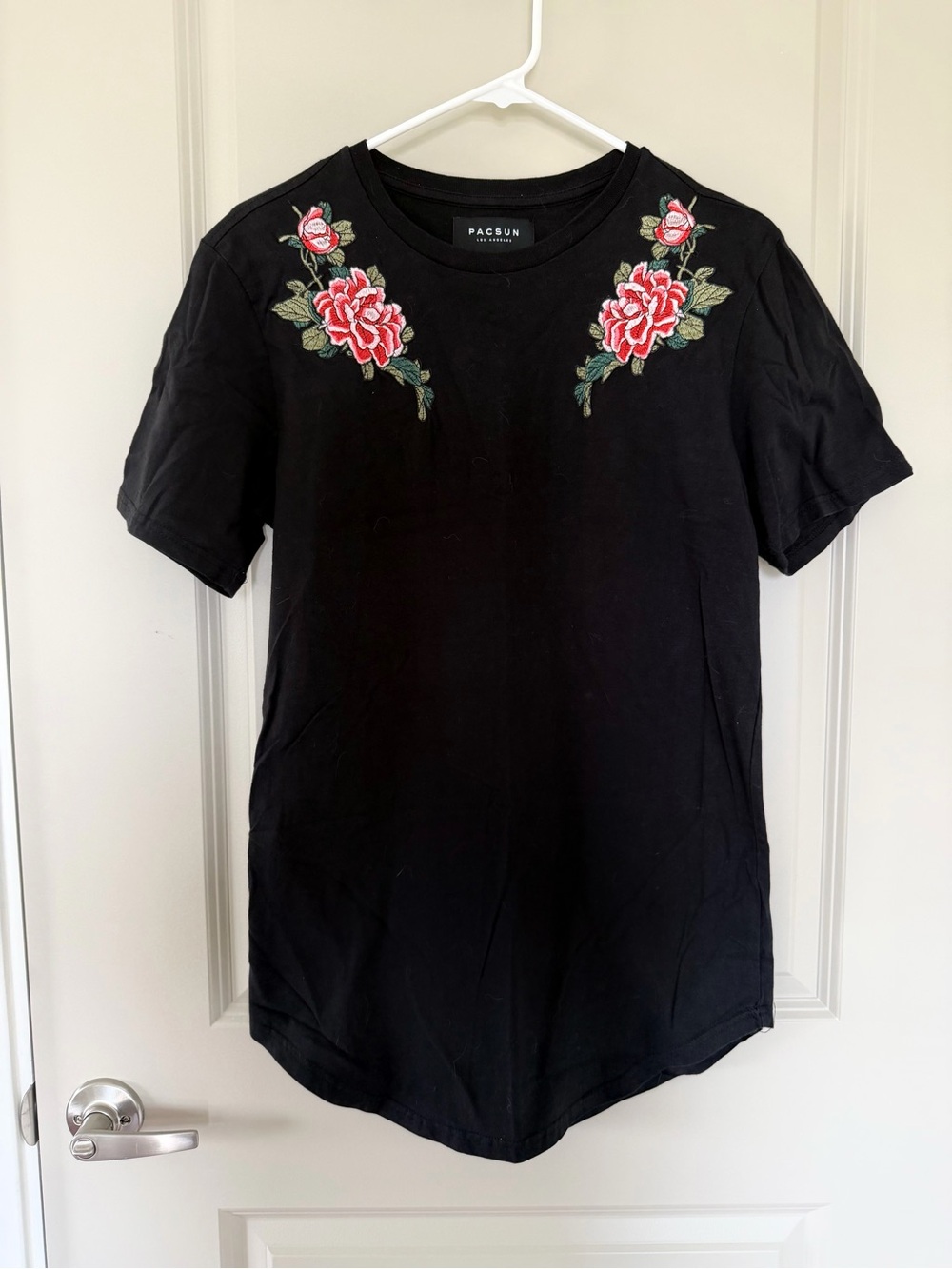 PacSun Black T-shirt Dress with Rose Embroidery